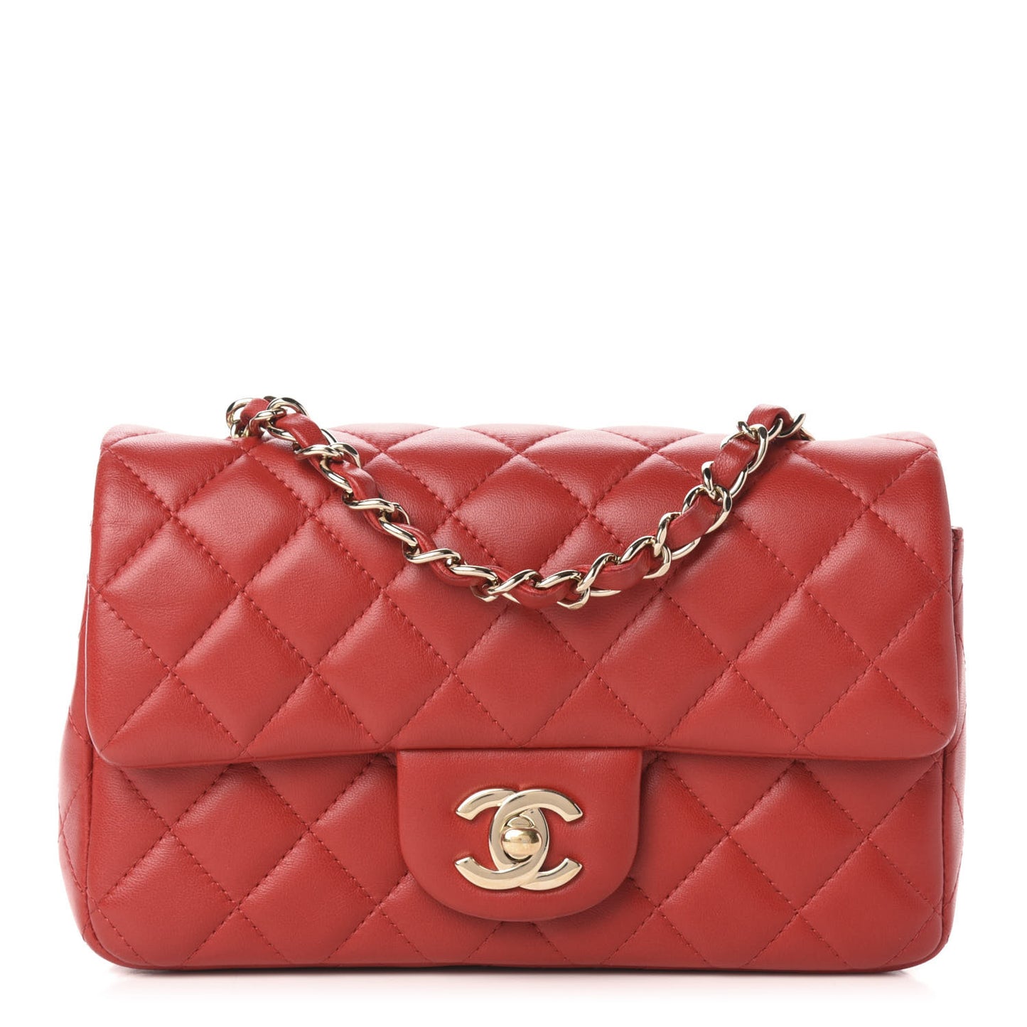 Lambskin Quilted Mini Rectangular Flap Red