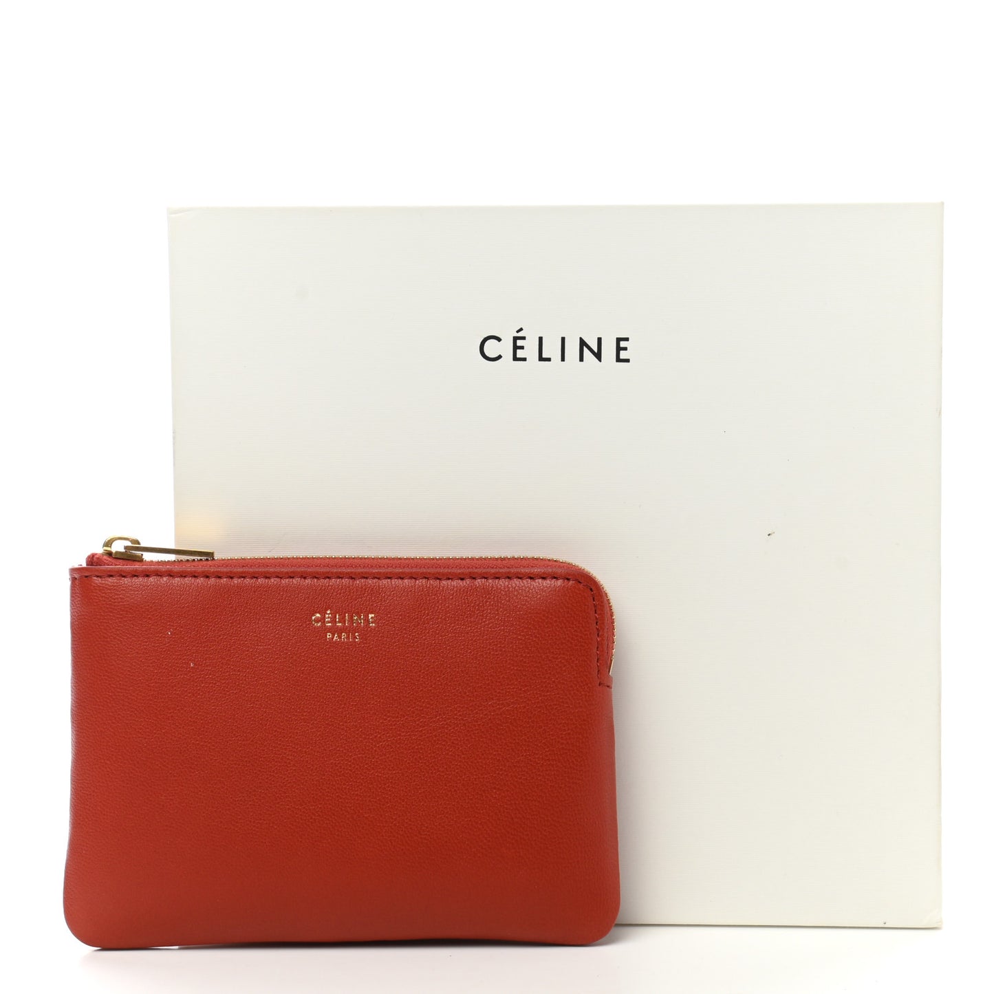 Calfskin Medium Half Zip Multifunction Wallet Coin Purse Fox Red