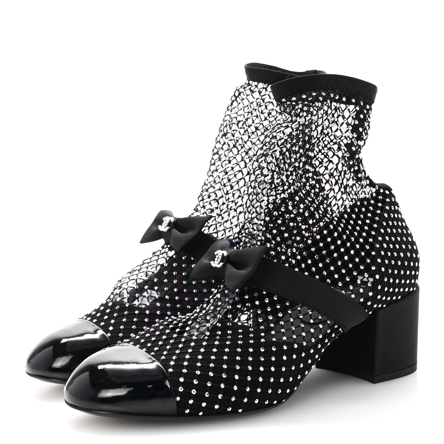 Resille Strass Kid Suede Patent Mary Jane Short Boots 40.5 Black