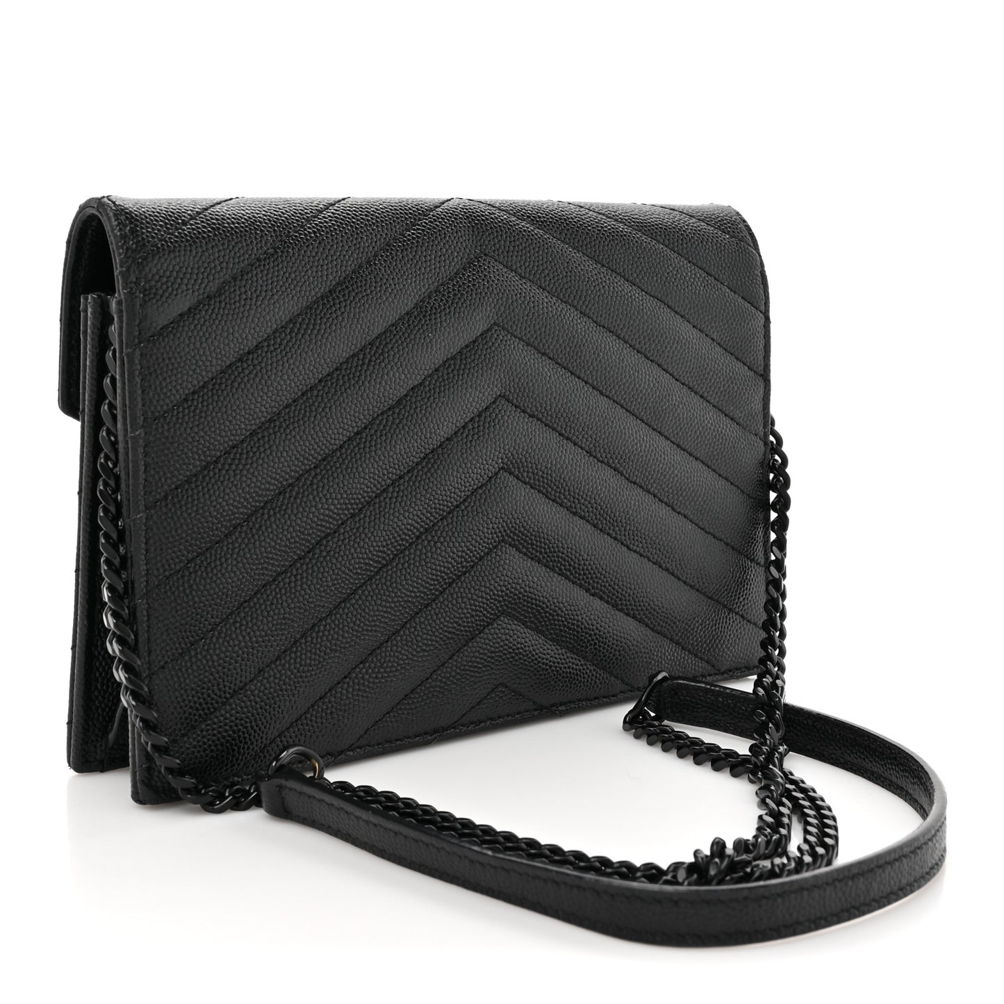 Grain De Poudre Matelasse Chevron Monogram Monochrome Envelope Chain Wallet Black