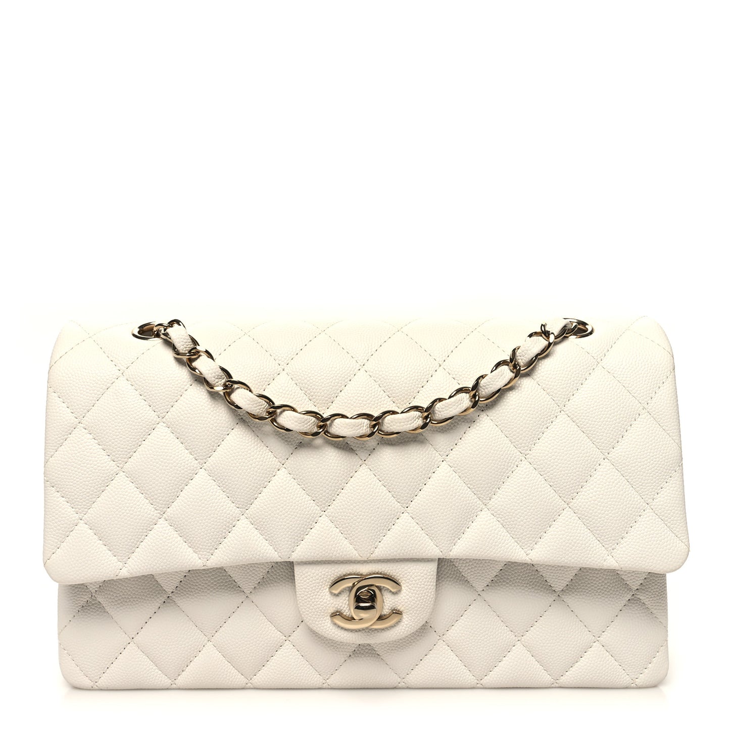 Caviar Quilted Medium Double Flap White