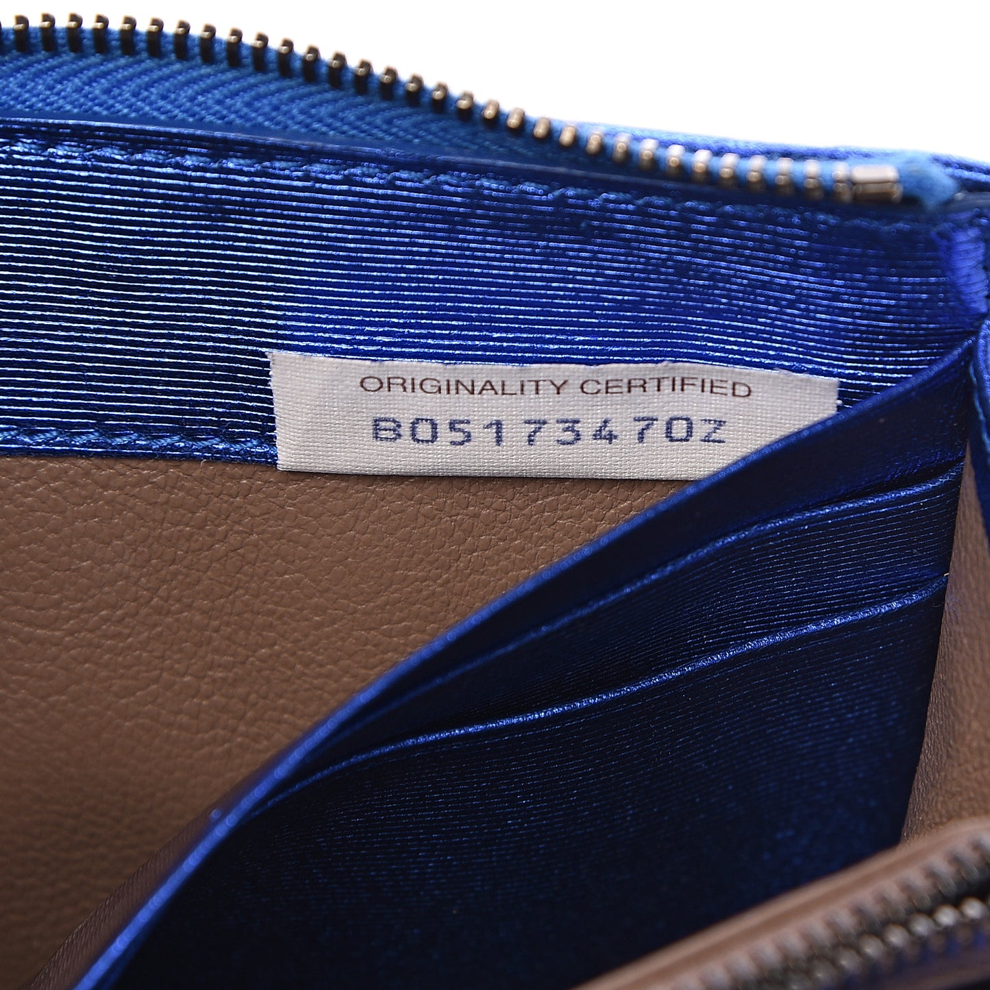 Metallic Grosgrain Intrecciato Zip Around Wallet Cobalt
