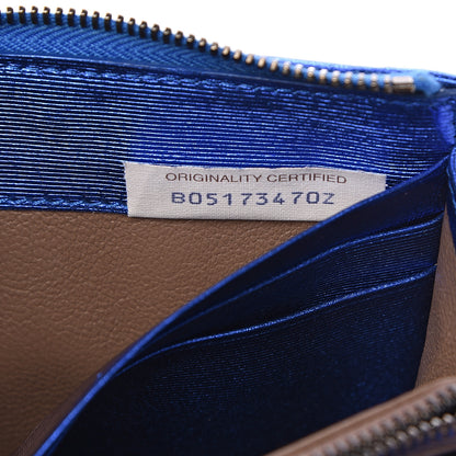 Bottega Veneta Metallic Grosgrain Intrecciato Zip Around Wallet Cobalt 7 of 9