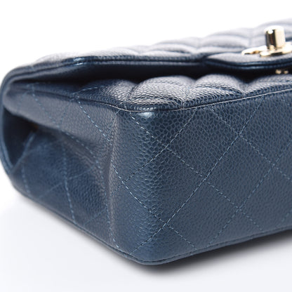 Chanel Metallic Caviar Quilted Mini Rectangular Flap Dark Blue 8 of 10