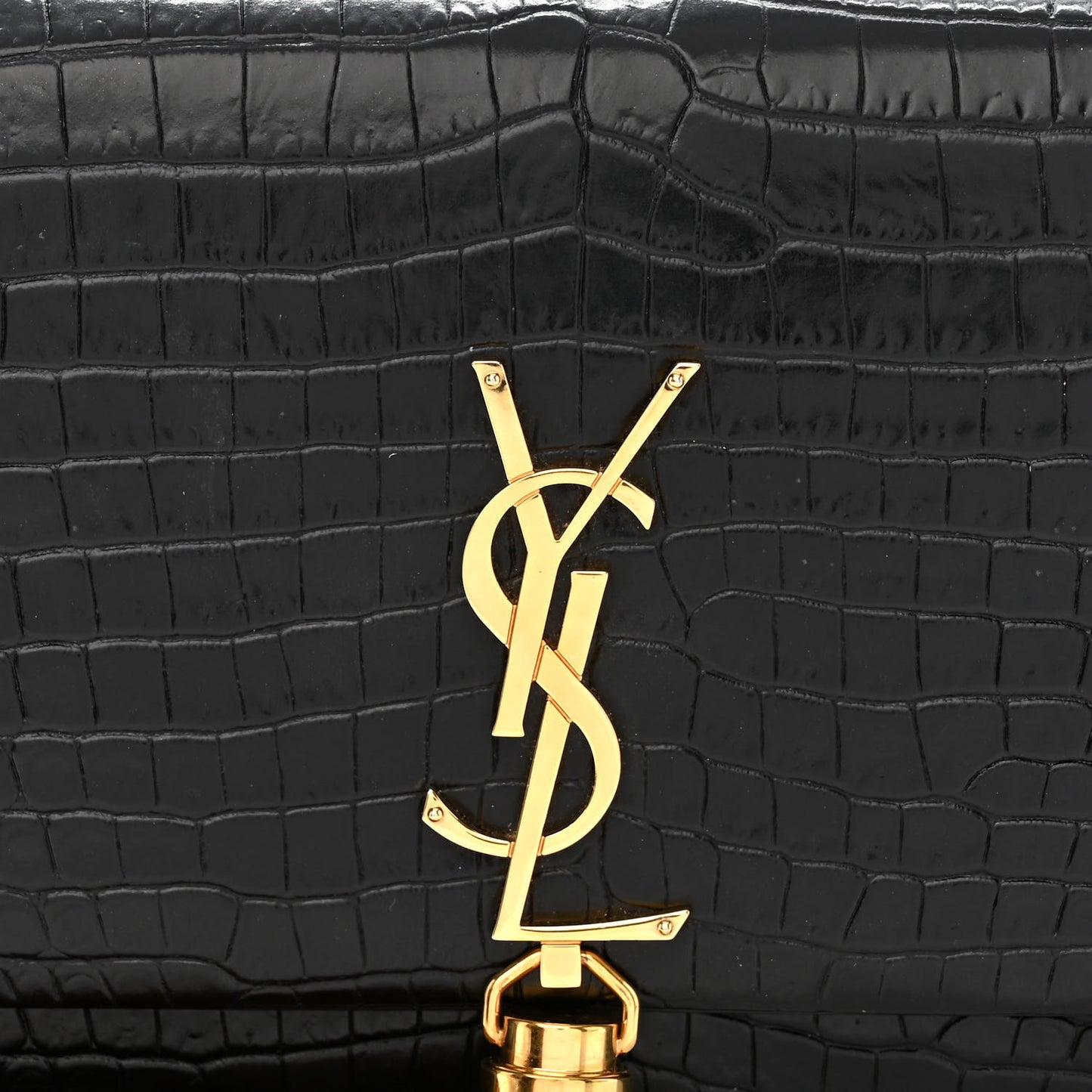 Calfskin Crocodile Embossed Kate Monogram Tassel Chain Wallet Black