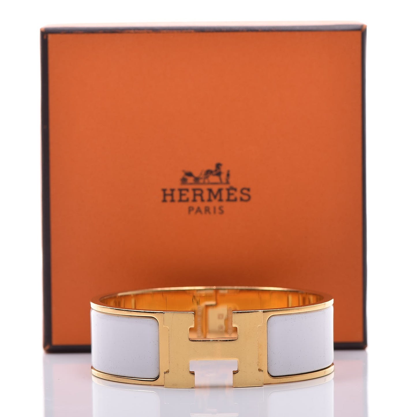 Enamel Wide Clic Clac H Bracelet GM White