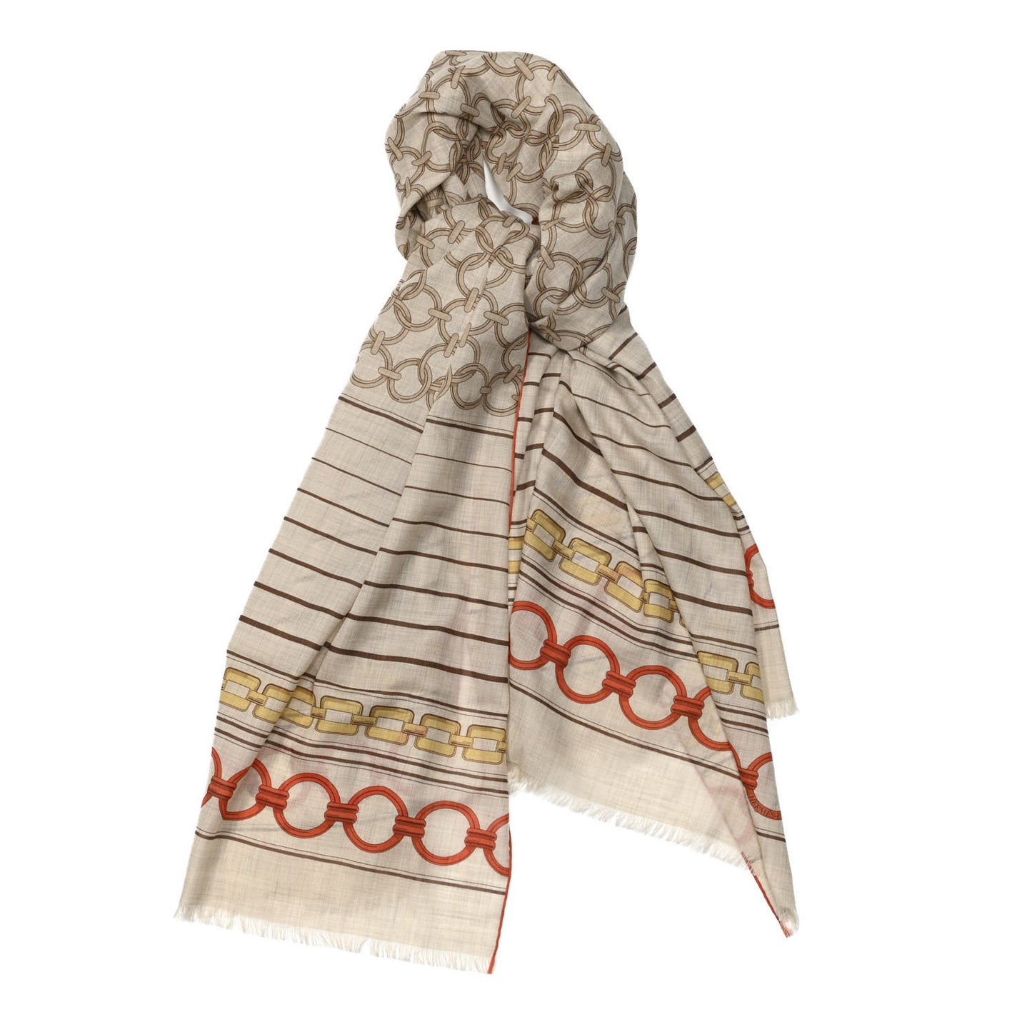 Cashmere Maillons Et Chaines Rectangle Beige Chine Brun Orange