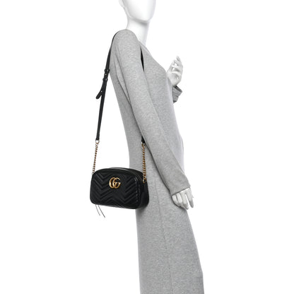 Gucci Calfskin Matelasse Small GG Marmont Chain Shoulder Bag Black 2 of 10