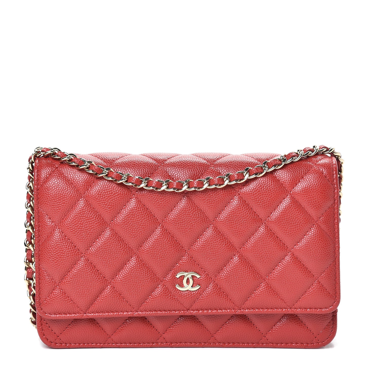 Caviar Quilted Wallet on Chain WOC Red