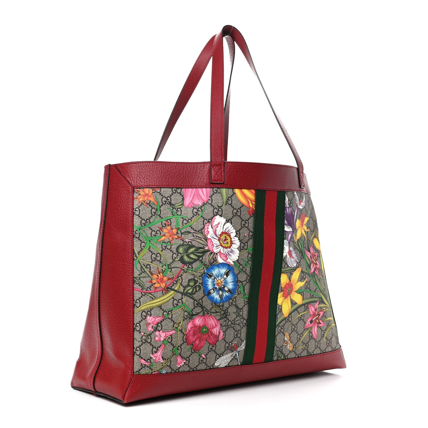 Gucci GG Supreme Monogram Flora Web Large Ophidia Tote Red 3 of 11