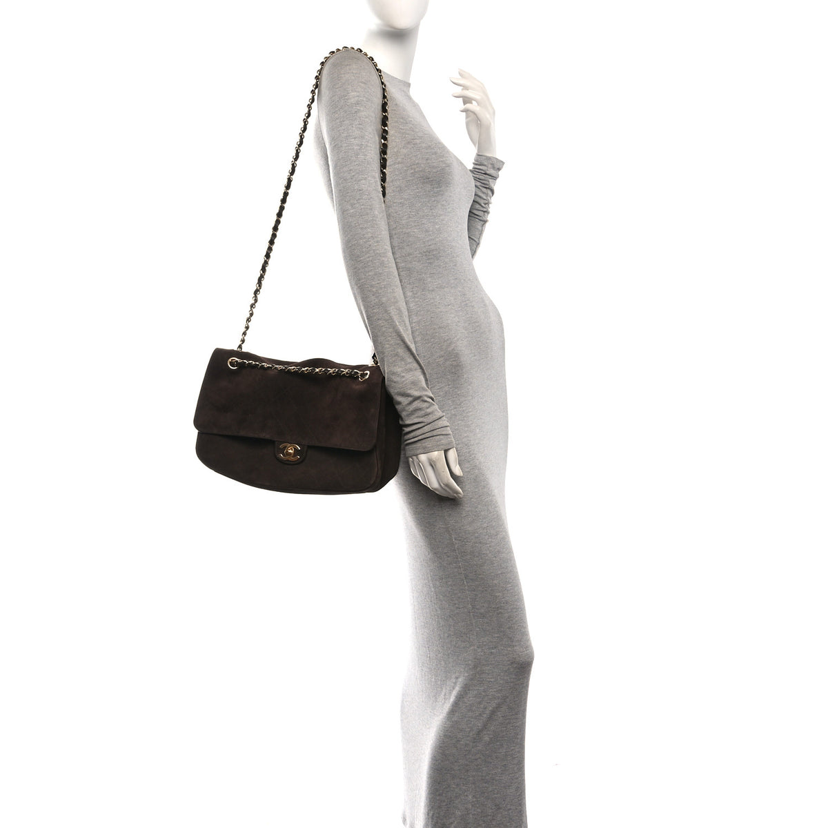 Suede Calfskin Small Souplissimo Maxi Flap Dark Brown