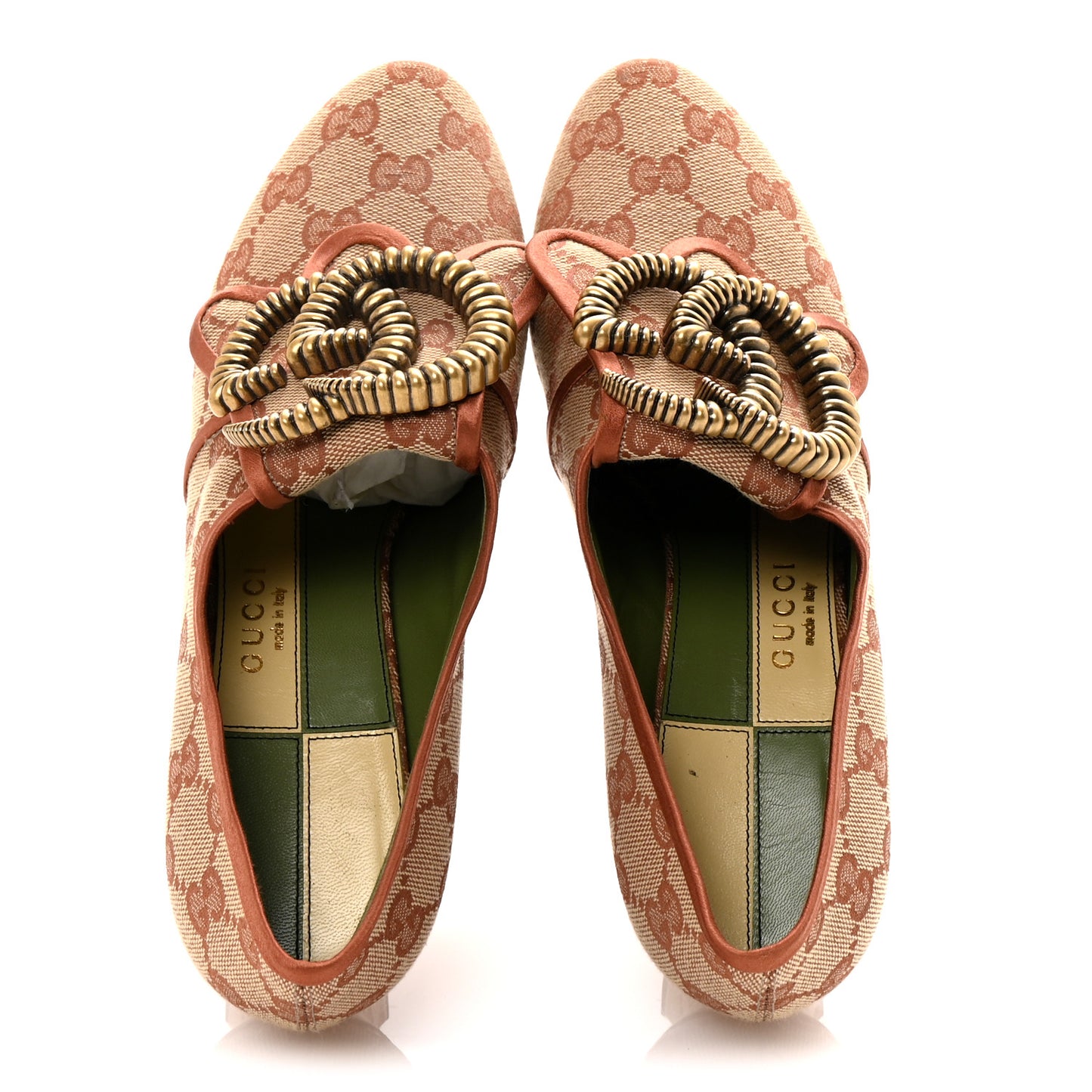 Monogram Satin Torchon Double G Pumps 37.5 Beige Ruggine Copper