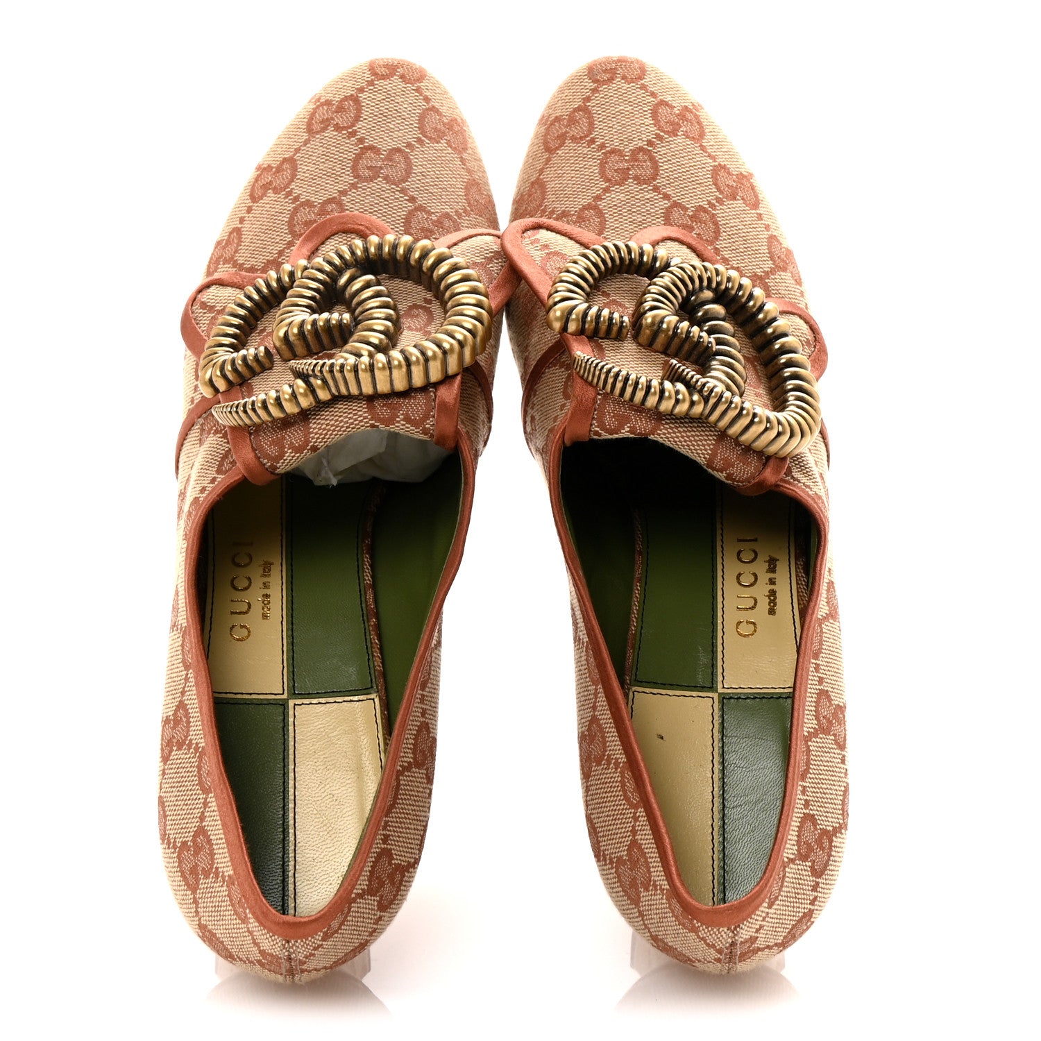 Gucci Monogram Satin Torchon Double G Pumps 37.5 Beige Ruggine Copper 2 of 9