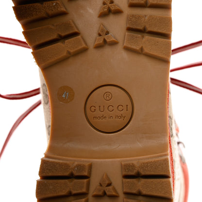 Gucci Monogram Textured Calfskin Mens Hiking Ankle Boots 41 Beige Ebony Deep Orange 14 of 18