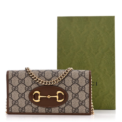 Gucci GG Supreme Monogram Azalea Calfskin Horsebit 1955 Wallet On Chain Beige Ebony Brown Sugar 11 of 11