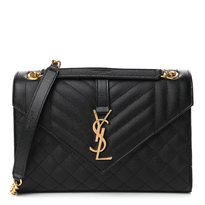Saint Laurent Grain De Poudre Textured Mixed Matelasse Triquilt Medium Monogram Satchel Black 1 of 4