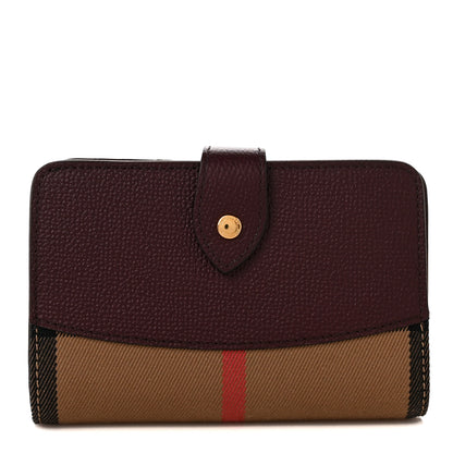 Burberry Calfskin House Check Compact Wallet Burgundy 1 of 9