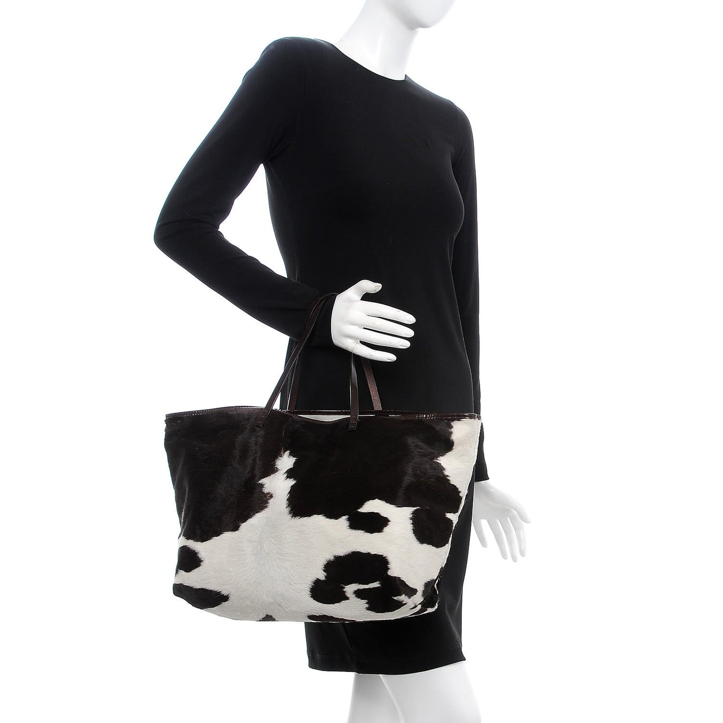 Calf Hair Shopping Tote Brown White
