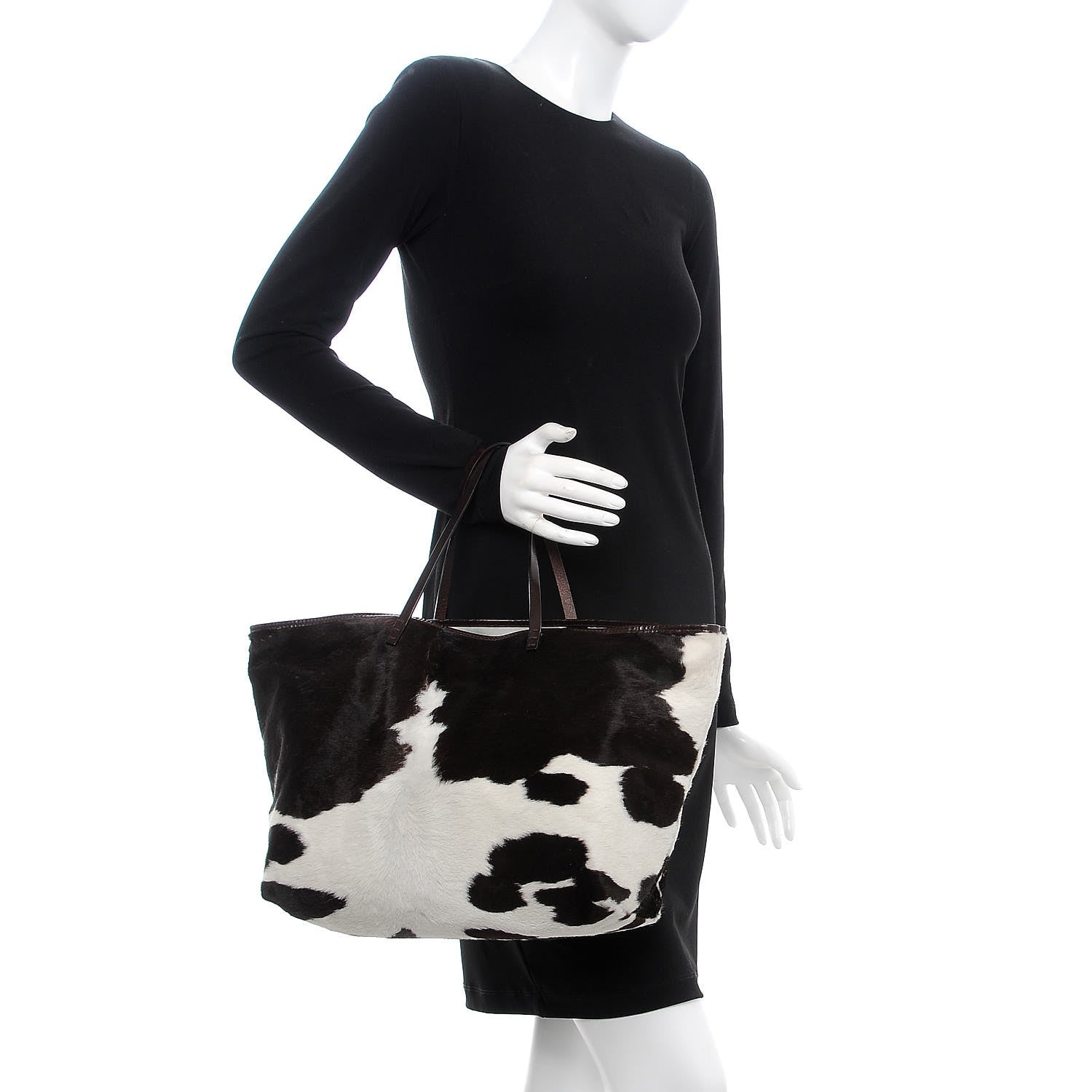 Fendi Calf Hair Shopping Tote Brown White 2 of 9