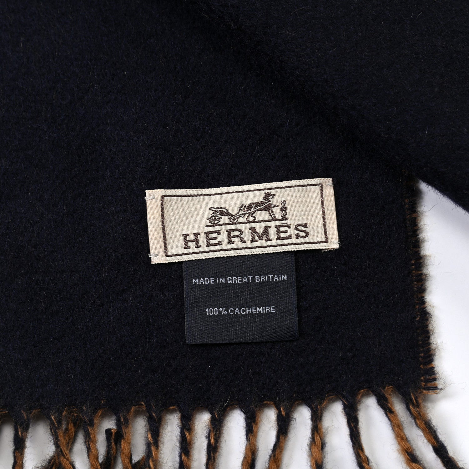 Hermes Cashmere Fringe Double Face Scarf Marine Bronze 3 of 4