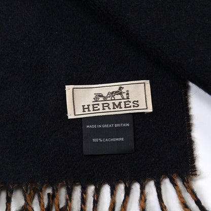 Hermes Cashmere Fringe Double Face Scarf Marine Bronze 3 of 4