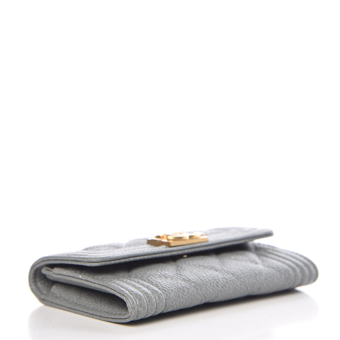 Caviar Quilted Boy Flap Card Holder Grey