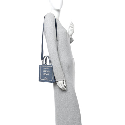 Christian Dior Canvas Embroidered Les Fleurs du Mal Mini Book Tote  Blue White 2 of 11