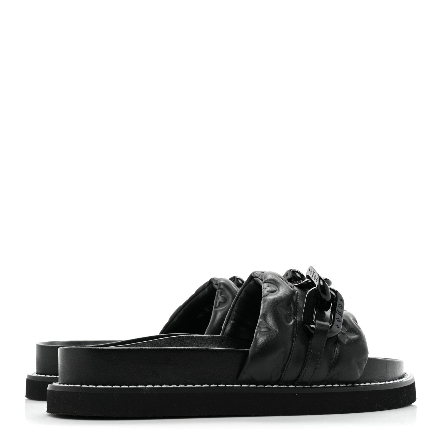 Louis Vuitton Calfskin Embossed Monogram Sunset Flat Comfort Mule 38 Black 4 of 10