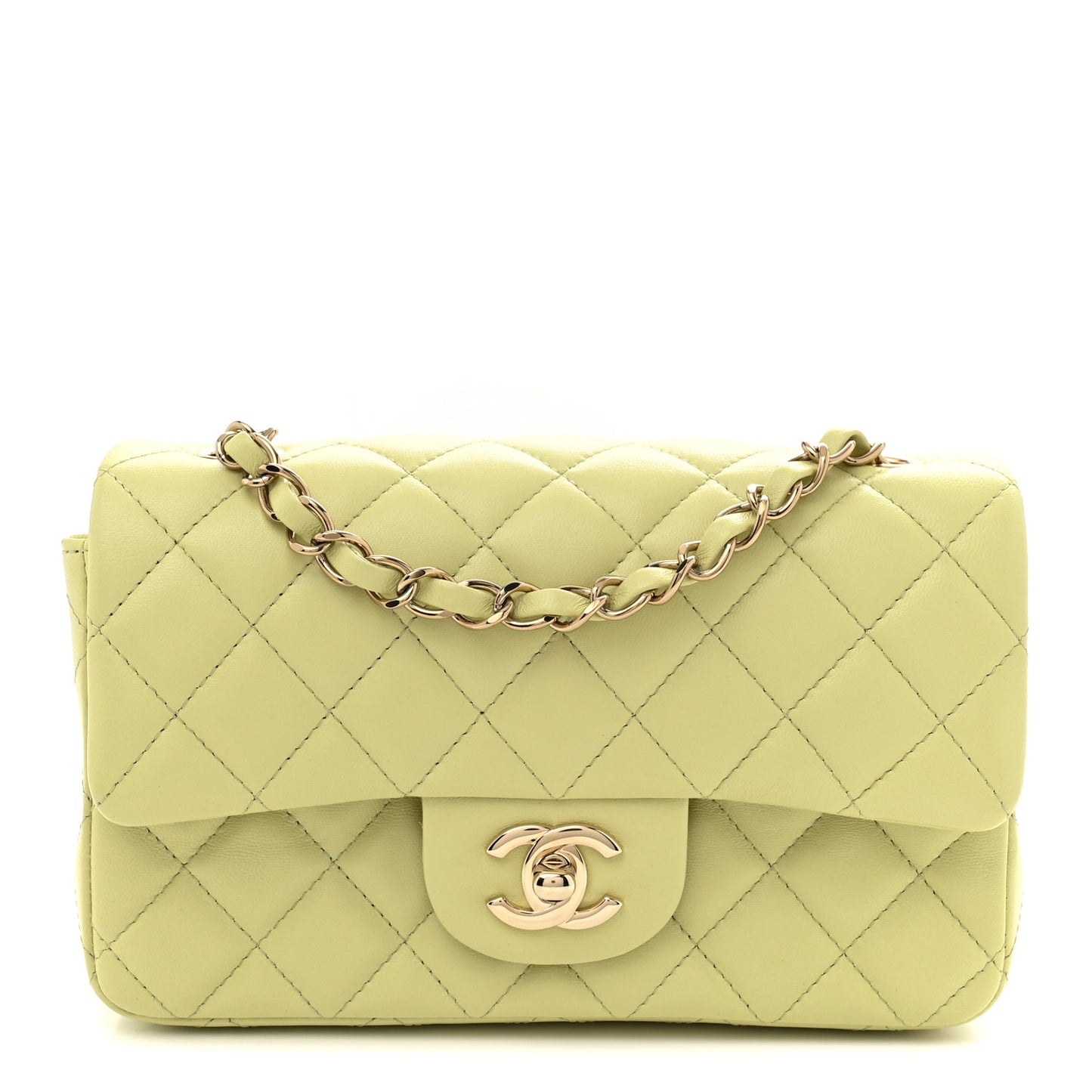 Lambskin Quilted Mini Rectangular Flap Light Green