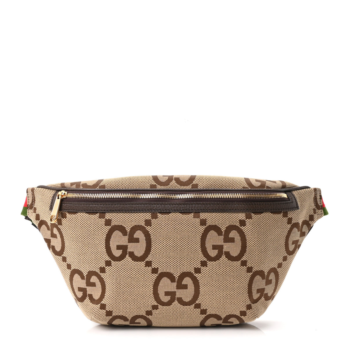Monogram Jumbo GG Textured Dollar Calfskin Web Belt Bag Camel Ebony New Acero