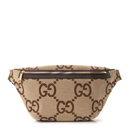 Gucci Monogram Jumbo GG Textured Dollar Calfskin Web Belt Bag Camel Ebony New Acero 1 of 10
