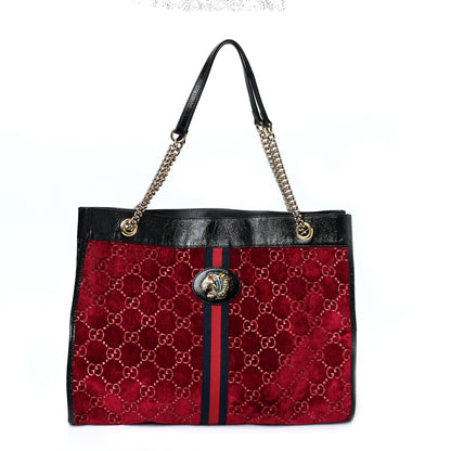 Gucci Velvet GG Monogram Large Rajah Chain Tote Red Cipria Black 3 of 11