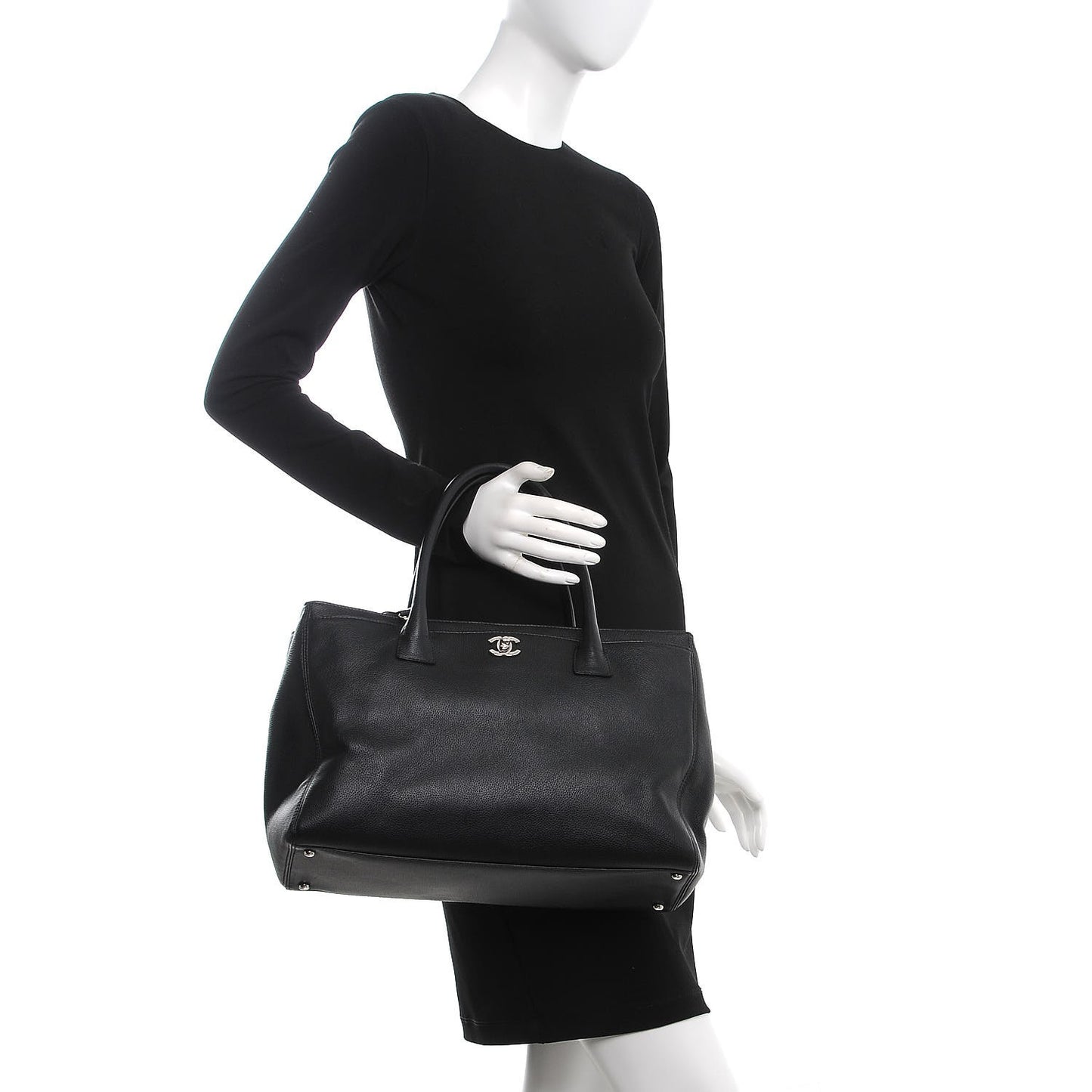 Calfskin Cerf Executive Shopper Tote Black
