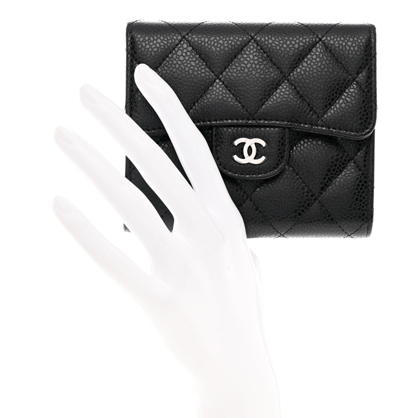Caviar Quilted Compact Flap Wallet Black