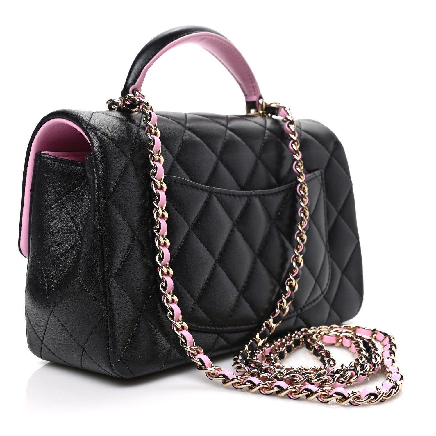 Chanel Lambskin Quilted Bi-Color Mini Top Handle Rectangular Flap Black Lilac 3 of 8