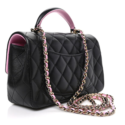 Chanel Lambskin Quilted Bi-Color Mini Top Handle Rectangular Flap Black Lilac 3 of 8