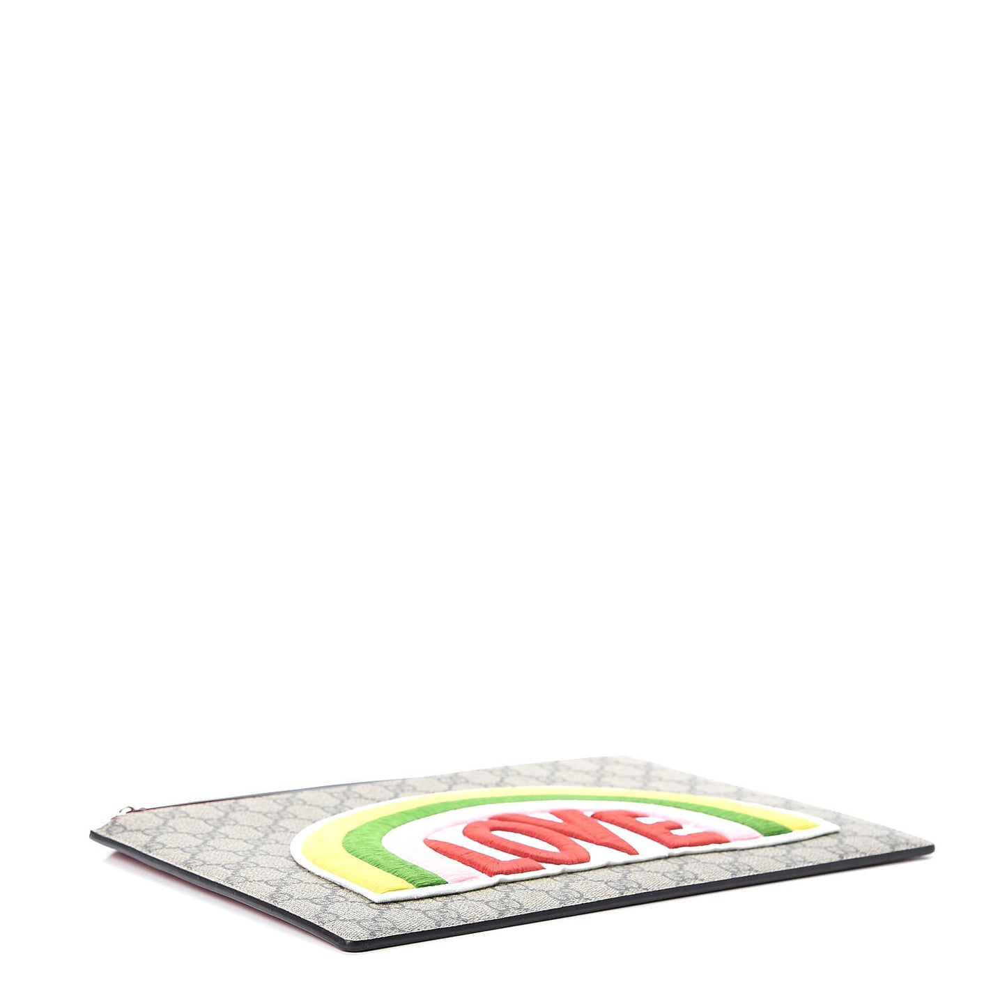 Calfskin GG Supreme Monogram Embroidered Rainbow Love Zip Pouch Red