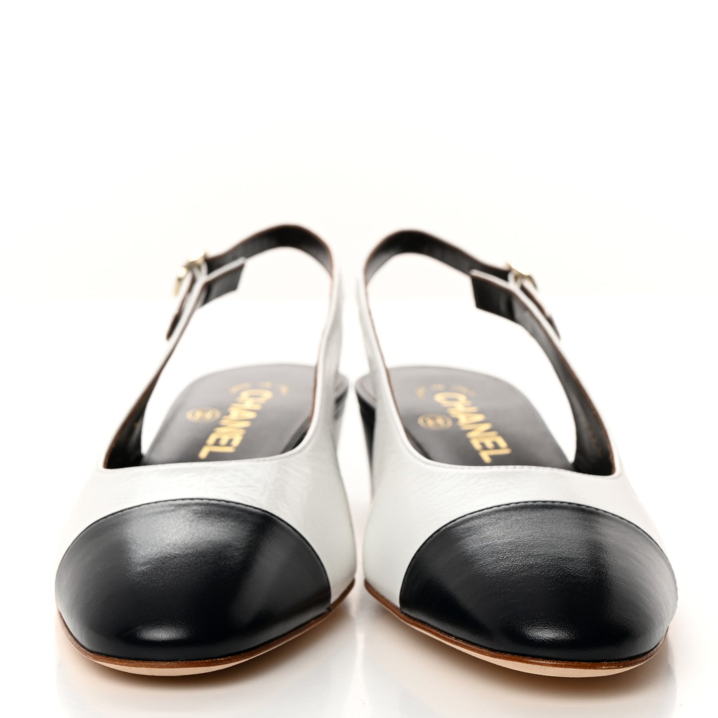 Calfskin Cap Toe CC Slingback Pumps 39 White Dark Navy