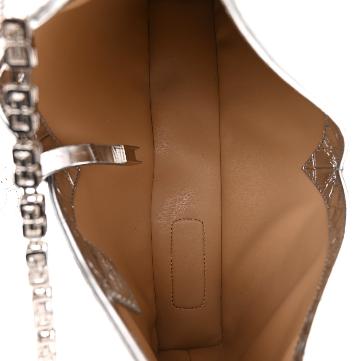Metallic Calfskin Croc Embossed Small Cut Out Shoulder Bag Silver