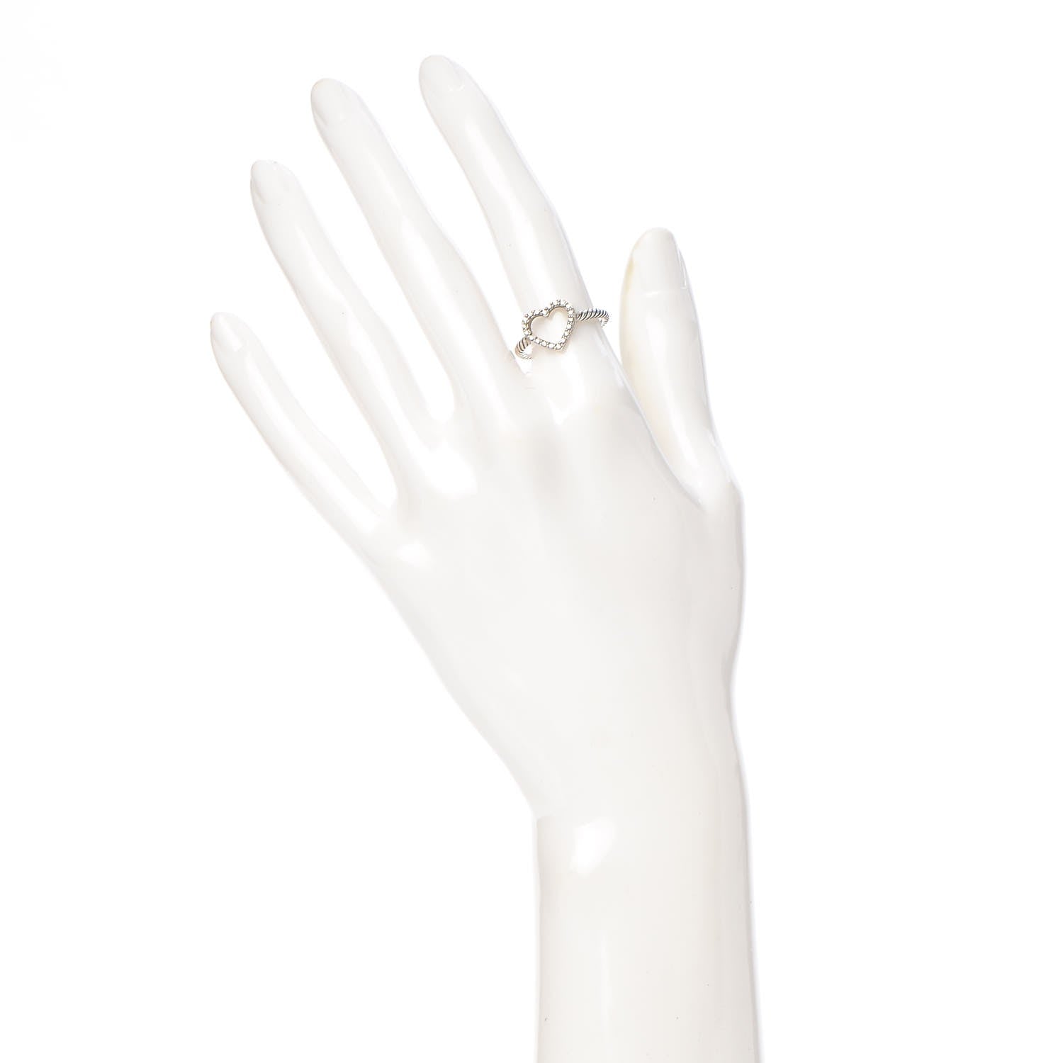 David Yurman Sterling Silver Diamond 10mm Open Heart Ring 53.1 6.5 7 of 9