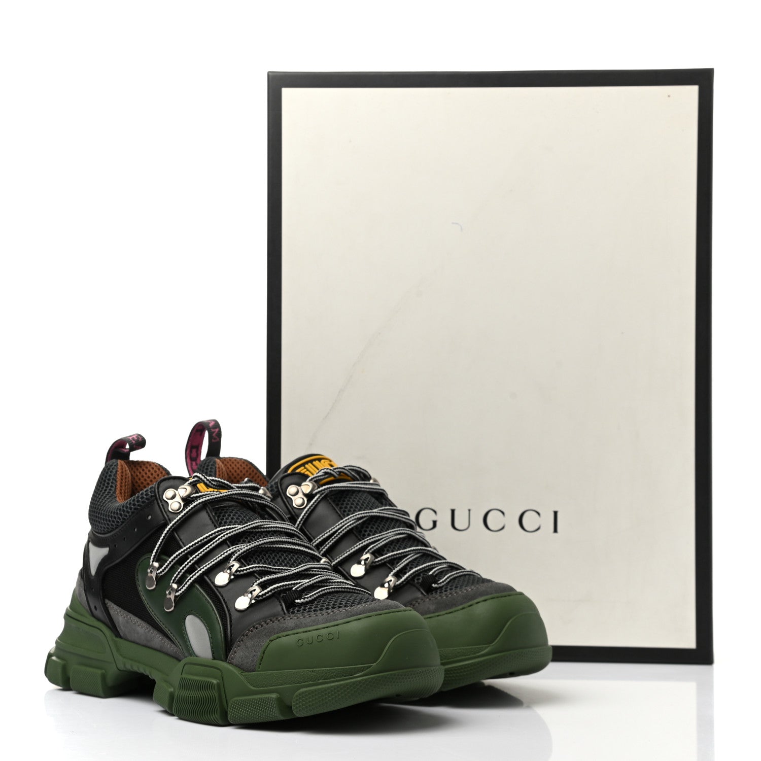 Gucci X SEGA Mesh Suede Calfskin Mens Flashtrek Sneakers 8 Loess Black Olive Green 8 of 8
