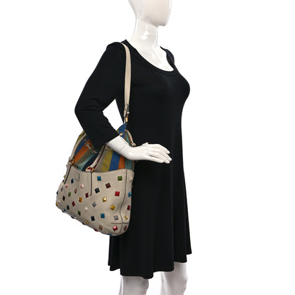Fendi Calfskin Studded Medium B Fab Drawstring Tote Milk Multicolor 2 of 11