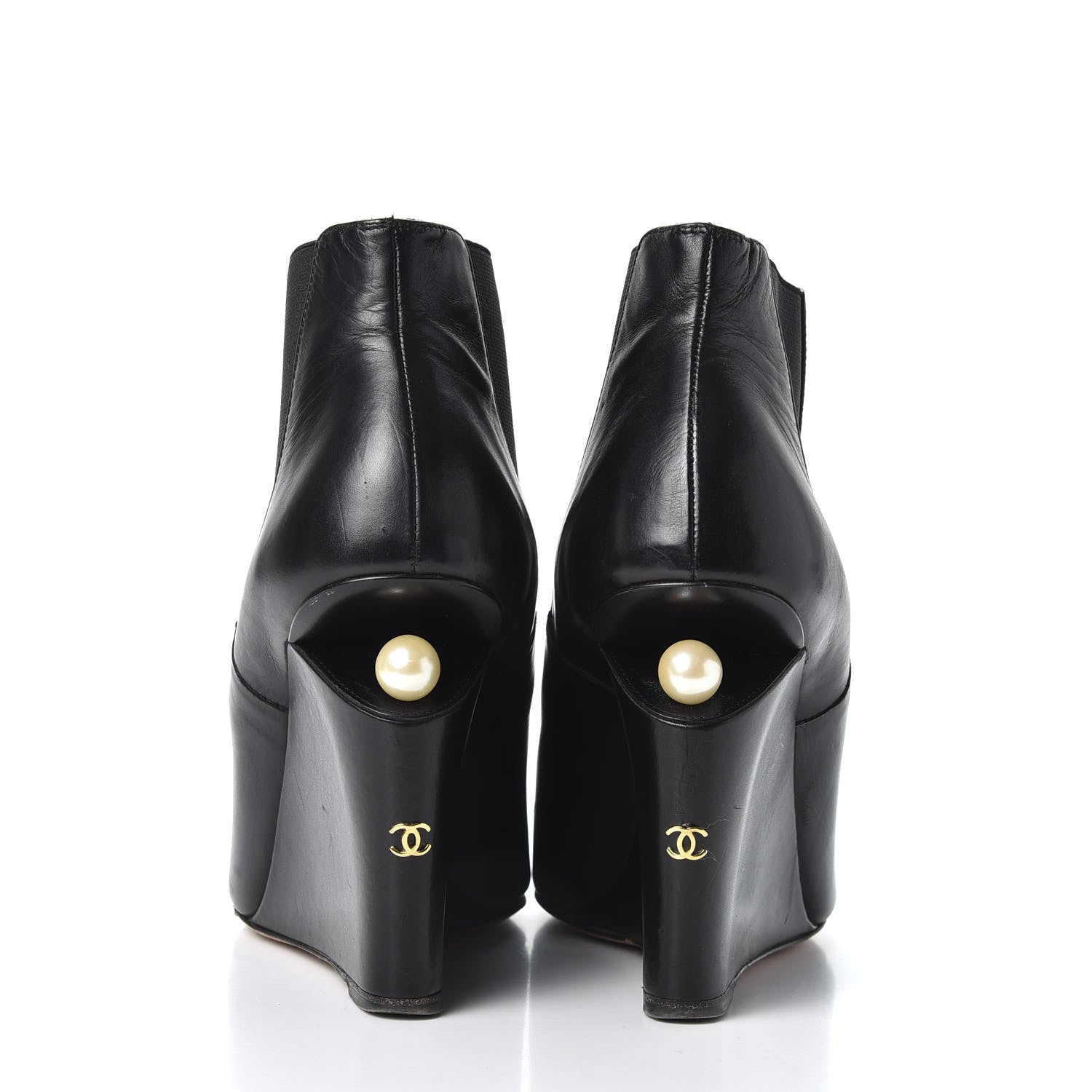 Chanel Lambskin Pearl CC Ankle Boots 40 Black 7 of 11