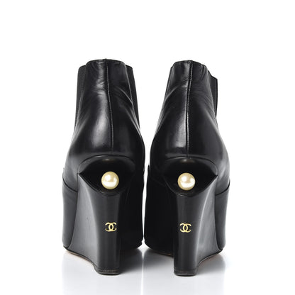Chanel Lambskin Pearl CC Ankle Boots 40 Black 7 of 11