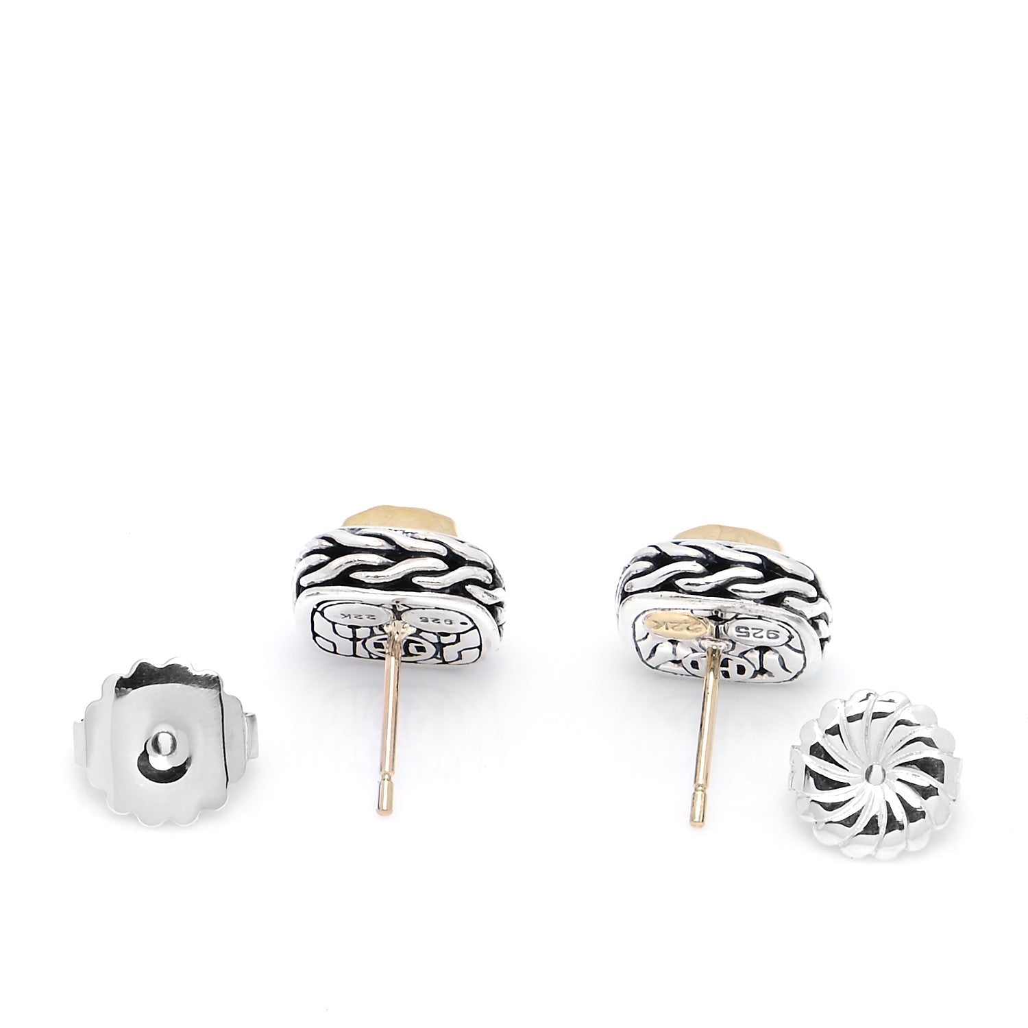 John Hardy Sterling Silver 22K Yellow Gold Classic Chain Square Hammered Stud Earrings 5 of 5