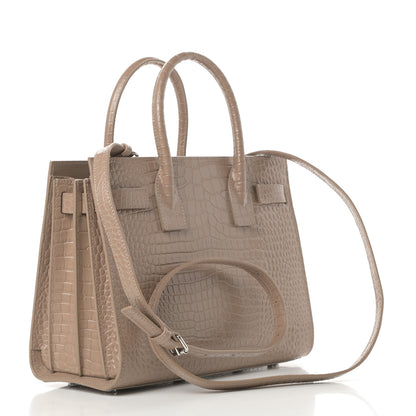 Saint Laurent Calfskin Crocodile Embossed Baby Sac De Jour Brown 3 of 12