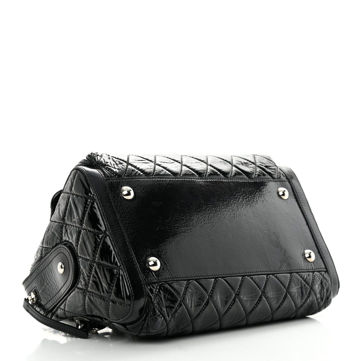 Patent Quilted Day Glo Flap Bag Black