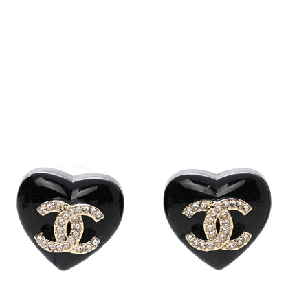 Chanel Resin Crystal CC Heart Earrings Black Gold 1 of 5