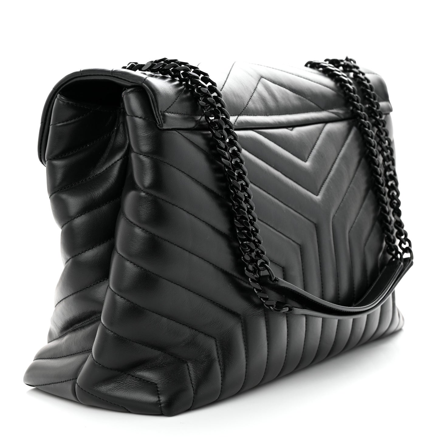Calfskin Y Quilted Monogram Monochrome Large Loulou Chain Satchel Black