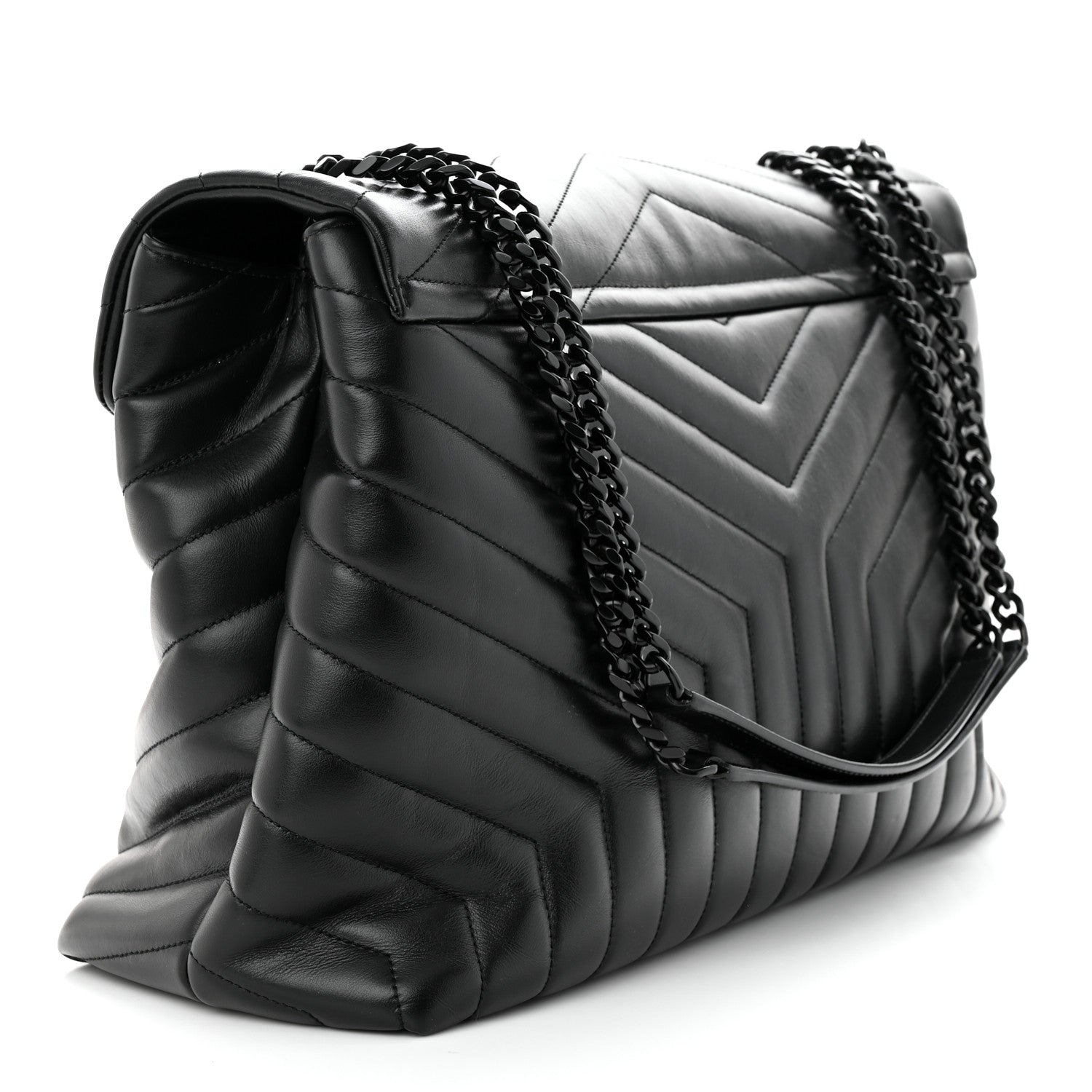 Saint Laurent Calfskin Y Quilted Monogram Monochrome Large Loulou Chain Satchel Black 3 of 12
